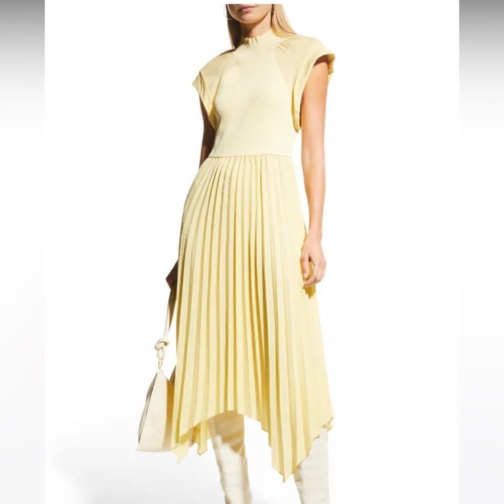 10 Crosby Derek Lam   Pleated Dress  Yellow Midi Size 12
